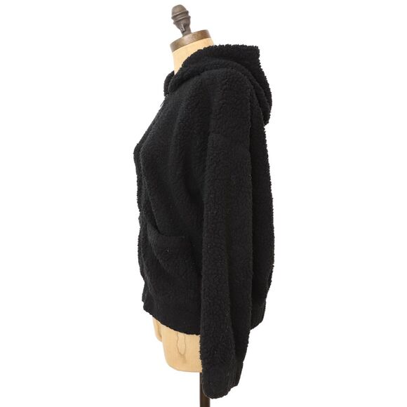 SPLENDID Brandy Fuzzy Fleece Sherpa Jacket XS Oversized Full Zip Black Hooded A2 - Picture 5 of 6